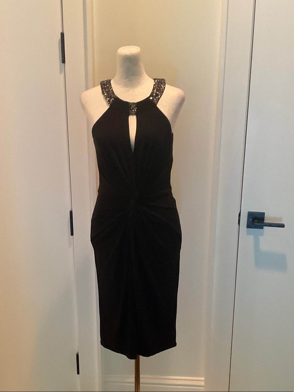 Black Halter Midi Dress with Sequin Neckline